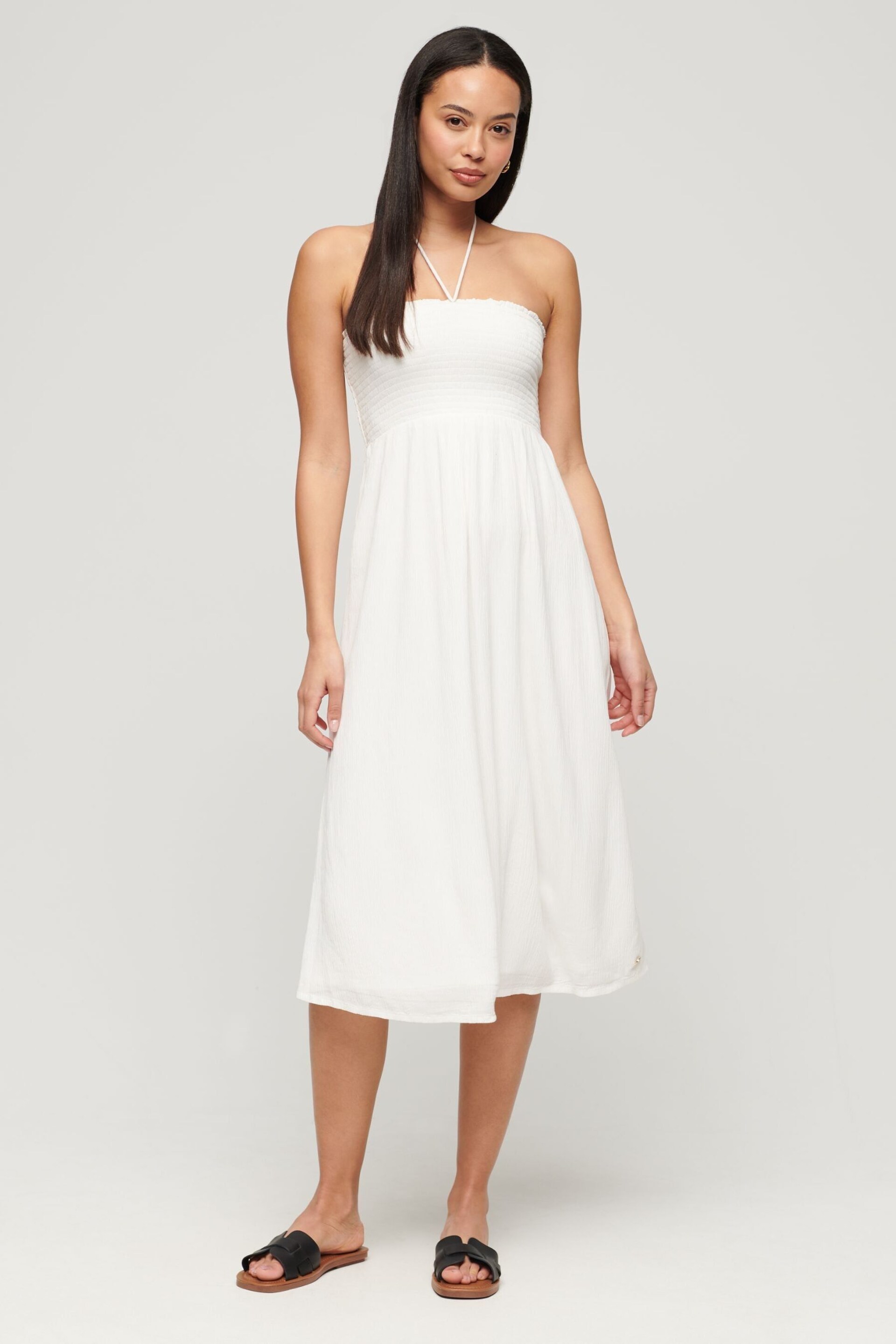 Superdry White Smocked Midi Beach Dress - Image 2 of 3