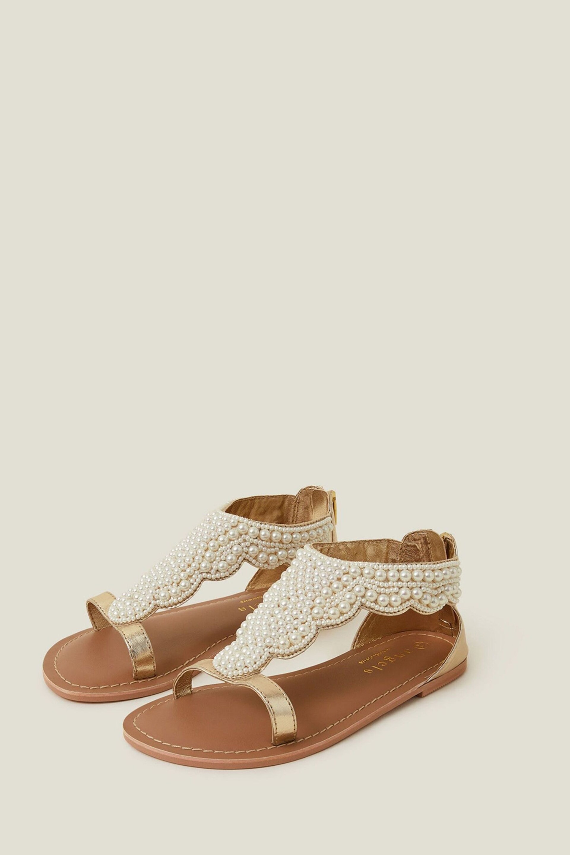 Accessorize Cream Girls Pearl Embellished Sandals - Image 2 of 2