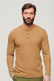 Superdry Brown Waffle Long Sleeve Henley Top - Image 1 of 3