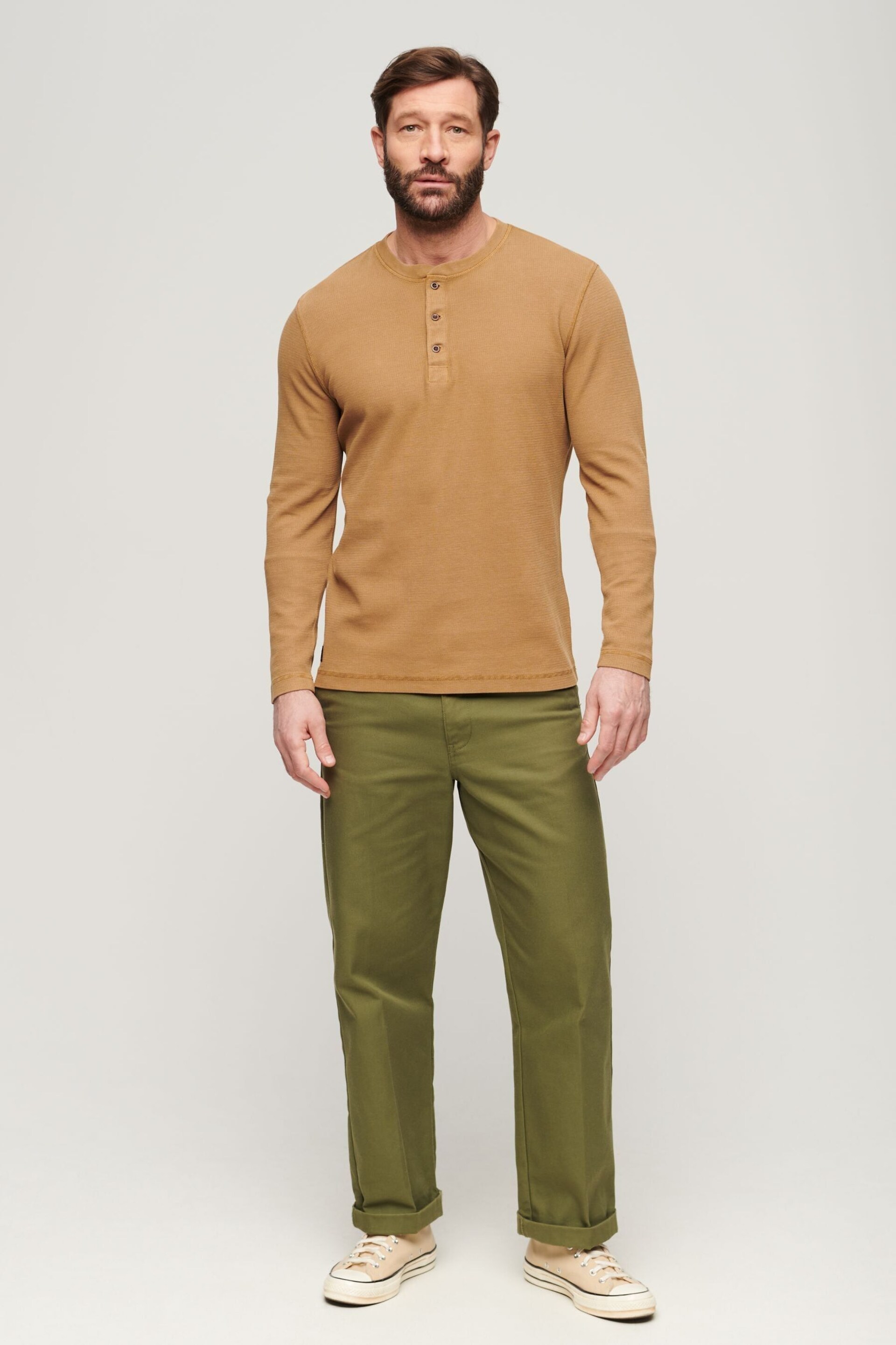 Superdry Brown Waffle Long Sleeve Henley Top - Image 2 of 3