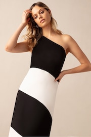 Ro&Zo Sofia Mono Stripe One Shoulder Maxi Dress - Image 1 of 6
