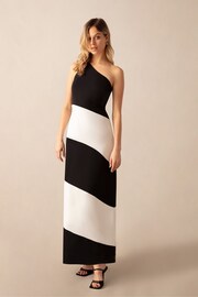Ro&Zo Sofia Mono Stripe One Shoulder Maxi Dress - Image 2 of 6