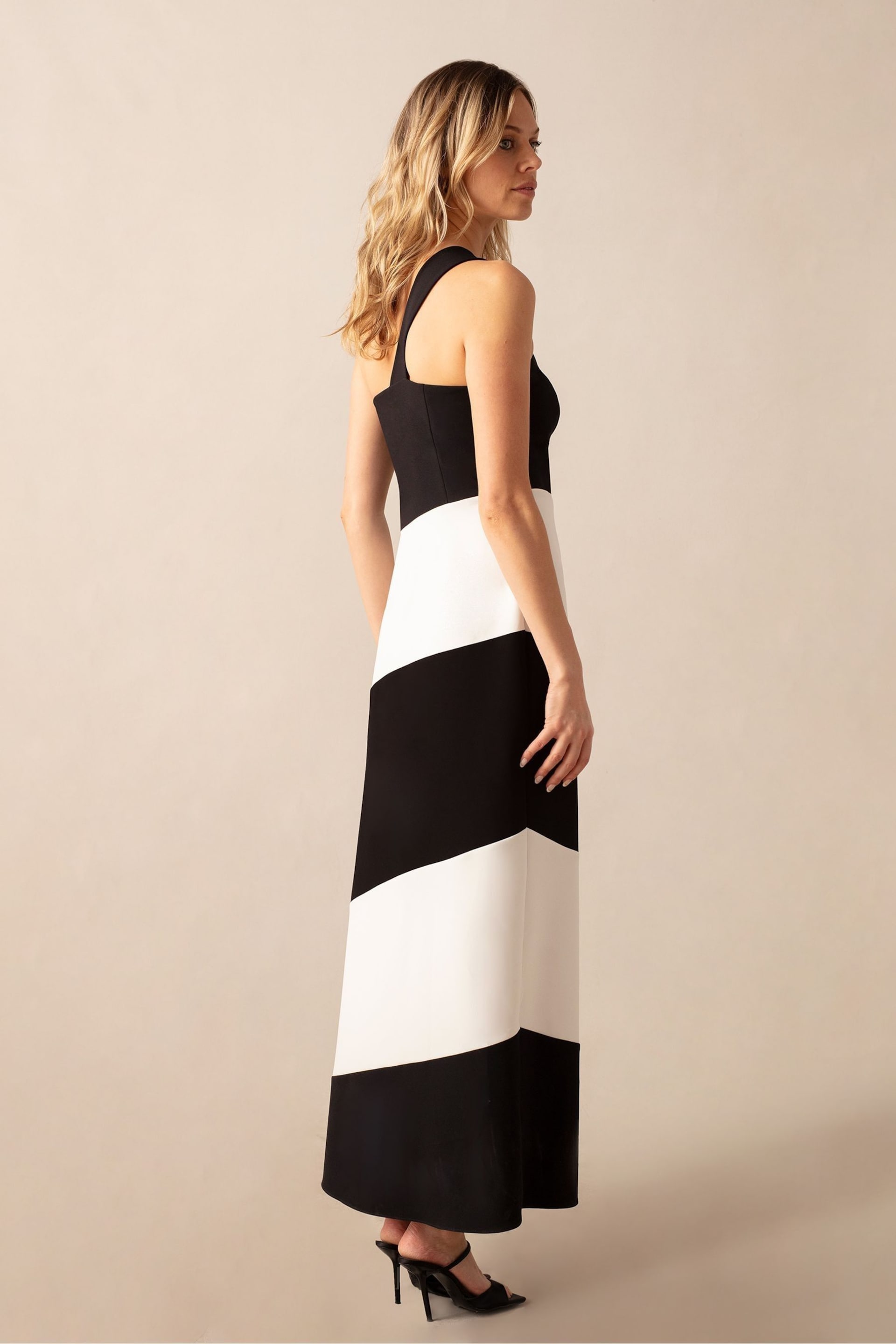 Ro&Zo Sofia Mono Stripe One Shoulder Maxi Dress - Image 3 of 6