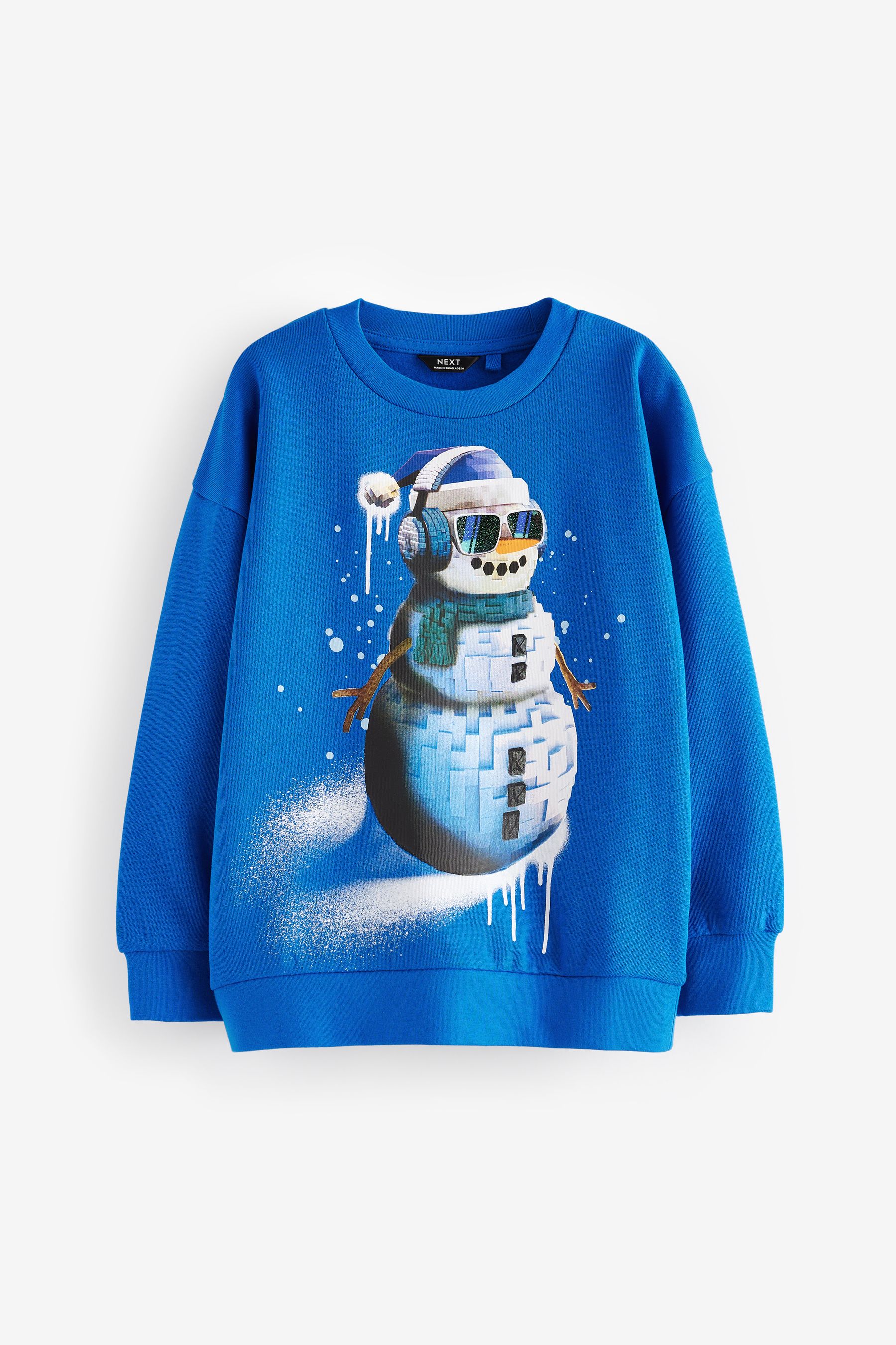 Cobalt Blue Snowman Christmas Graphic Crew Neck 100 Cotton Sweatshirt 3 16yrs