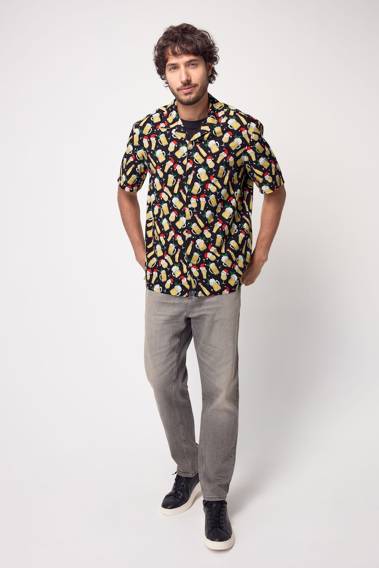 Black Beer Short Sleeve Christmas Print Shirt - Image 2 of 8