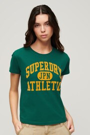 SUPERDRY Green SUPERDRY Varsity Flocked Fitted T-Shirt - Image 1 of 5
