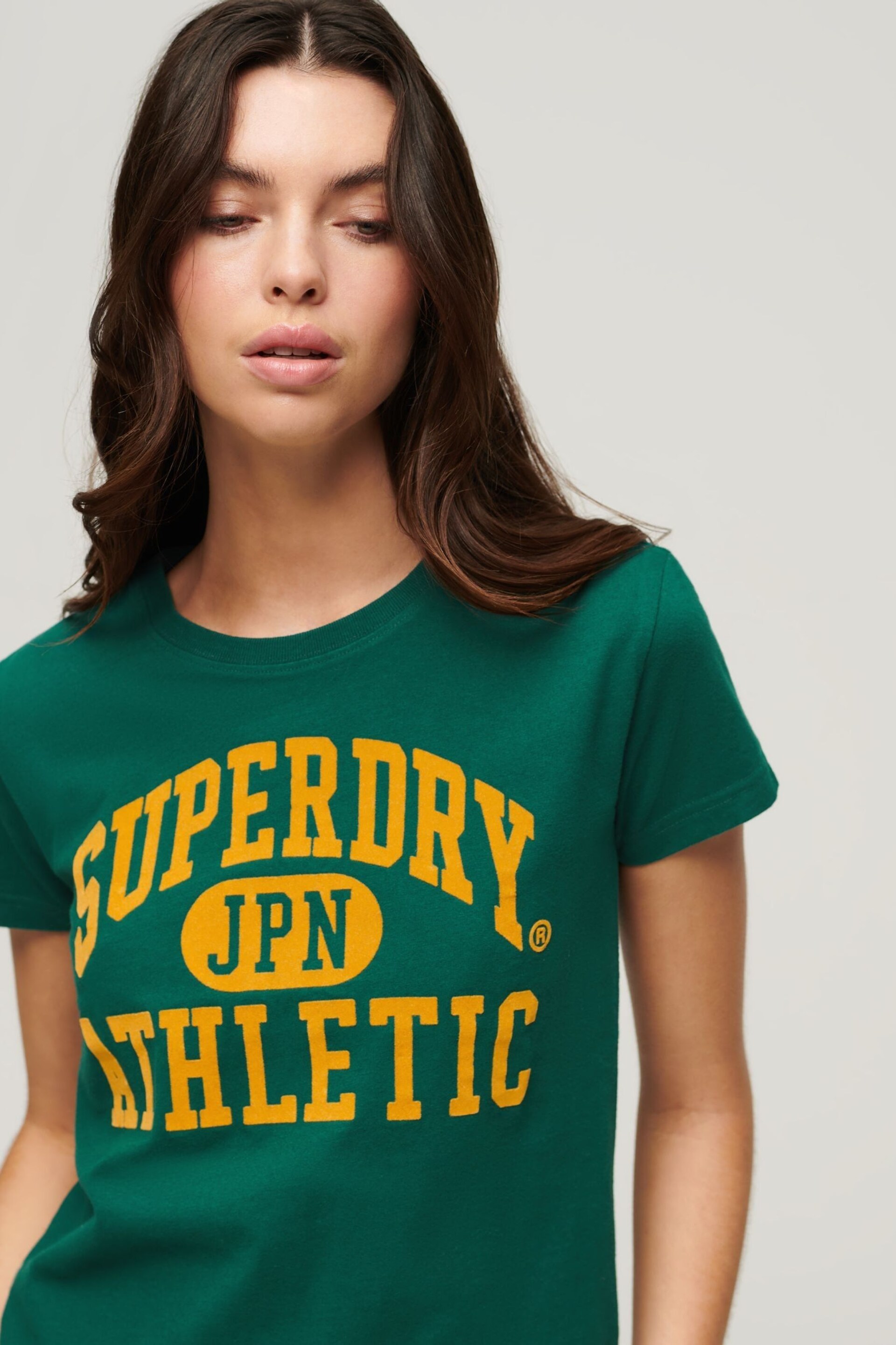 SUPERDRY Green SUPERDRY Varsity Flocked Fitted T-Shirt - Image 2 of 5