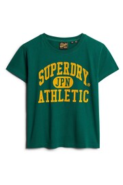 SUPERDRY Green SUPERDRY Varsity Flocked Fitted T-Shirt - Image 3 of 5