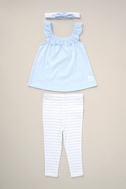 Lily & Jack Blue Broderie Top Stripe Leggings And Headband Outfit Set 3 Piece - Image 1 of 4