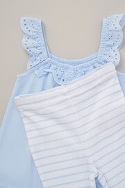 Lily & Jack Blue Broderie Top Stripe Leggings And Headband Outfit Set 3 Piece - Image 2 of 4