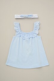 Lily & Jack Blue Broderie Top Stripe Leggings And Headband Outfit Set 3 Piece - Image 3 of 4