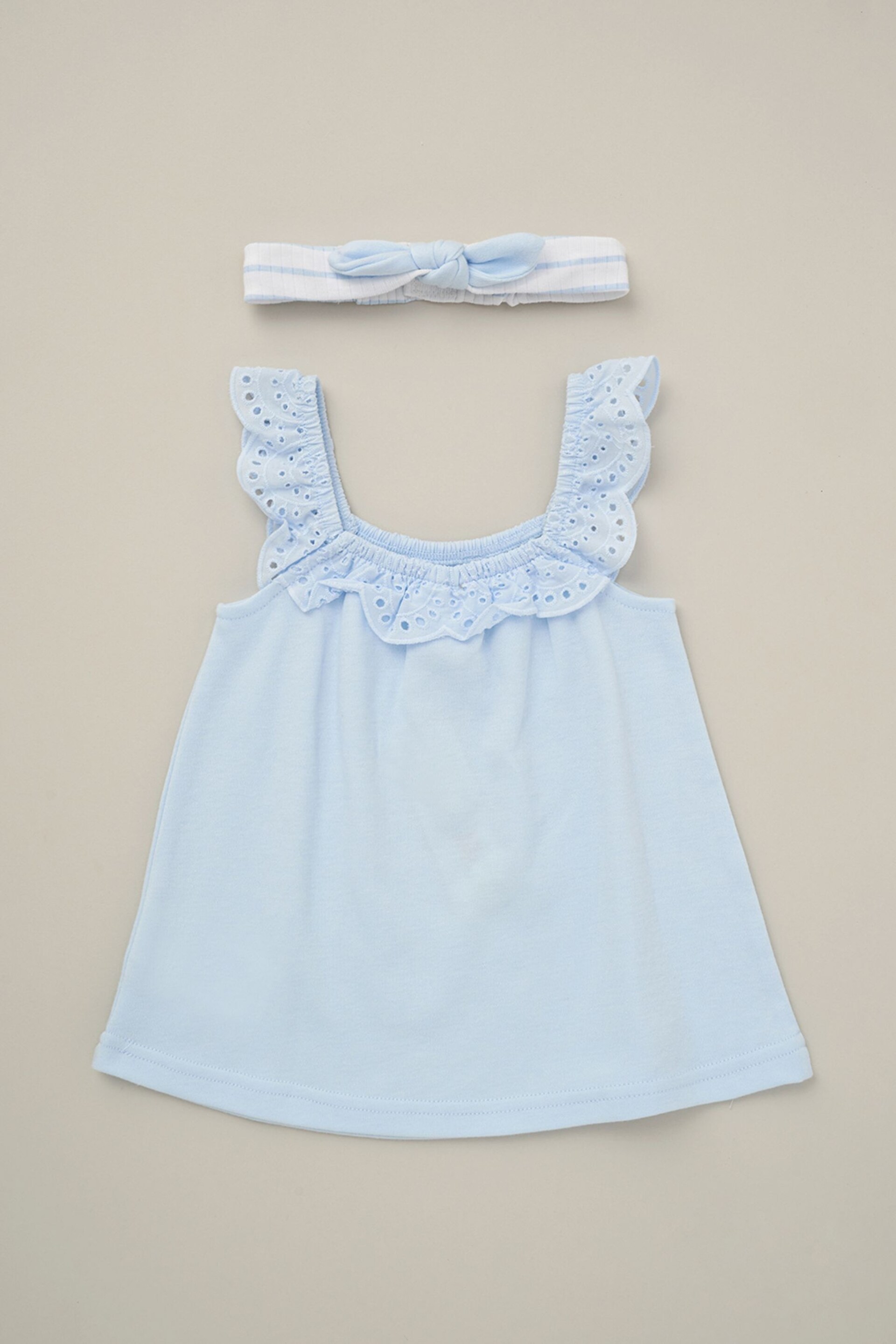 Lily & Jack Blue Broderie Top Stripe Leggings And Headband Outfit Set 3 Piece - Image 3 of 4