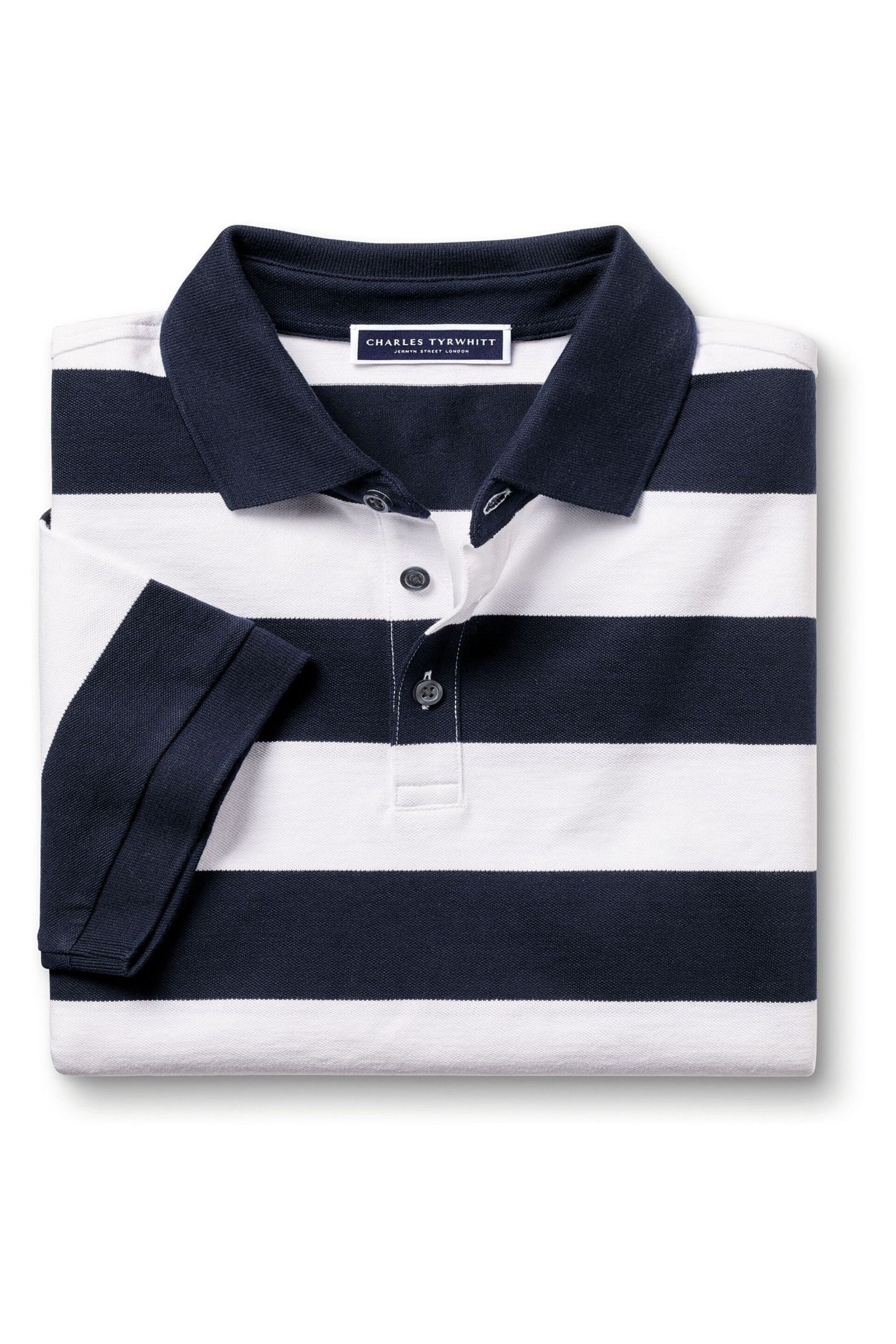 Charles Tyrwhitt Blue Short Sleeve Cotton Stretch Pique Polo Shirt - Image 3 of 5