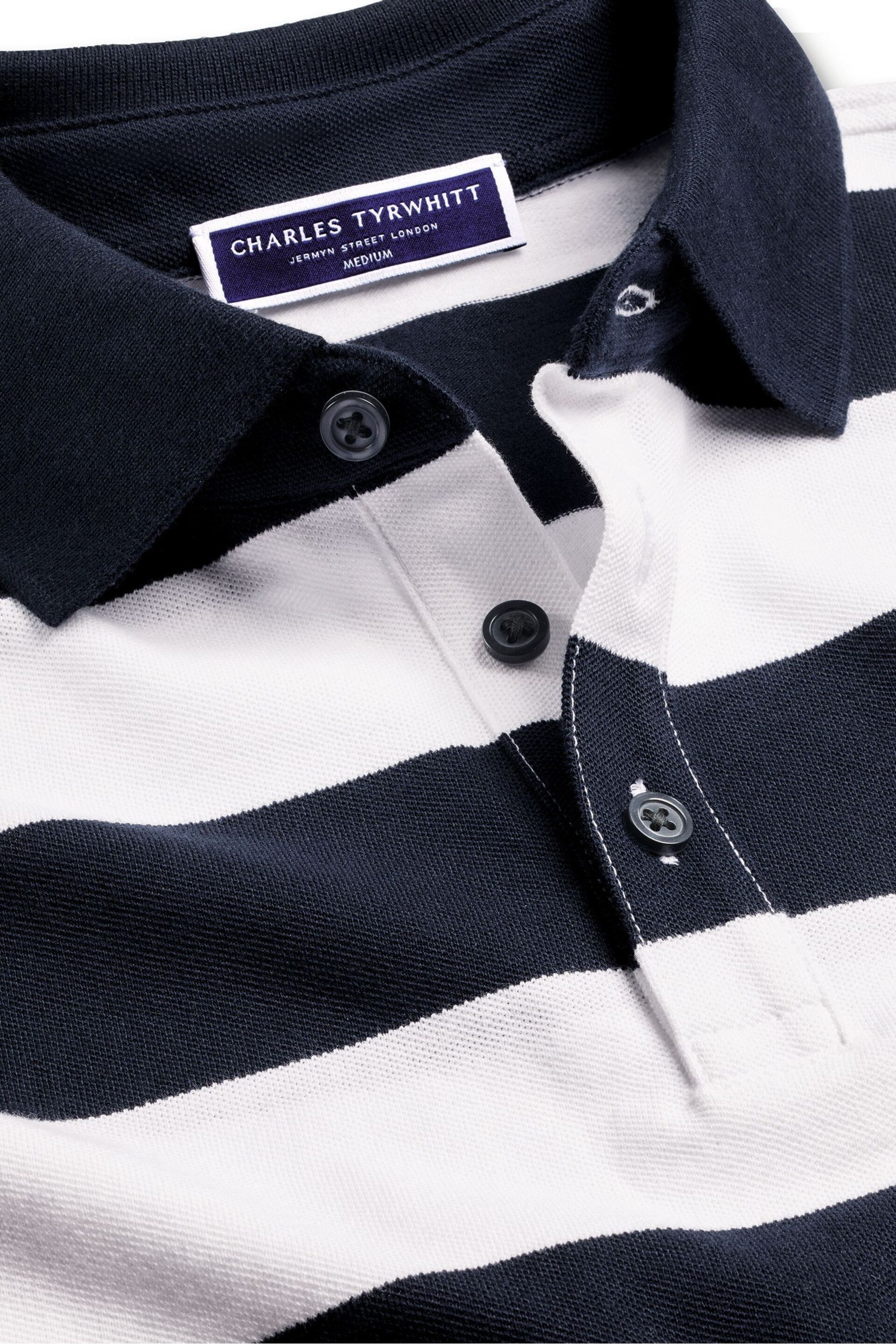 Charles Tyrwhitt Blue Short Sleeve Cotton Stretch Pique Polo Shirt - Image 4 of 5