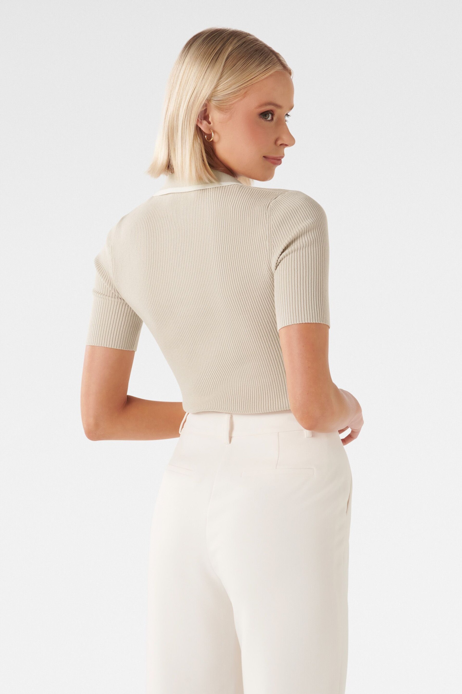 Forever New Cream Jo Collar Knit Polo Top - Image 4 of 5