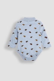 JoJo Maman Bébé Blue Hedgehog Printed Polo Shirt Bodysuit - Image 2 of 3