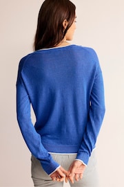 Boden Blue Maggie V-Neck Linen Cardigan - Image 3 of 6