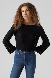 VERO MODA Black Lightweight Cropped Knitted Crochet Jumper - Image 2 of 5