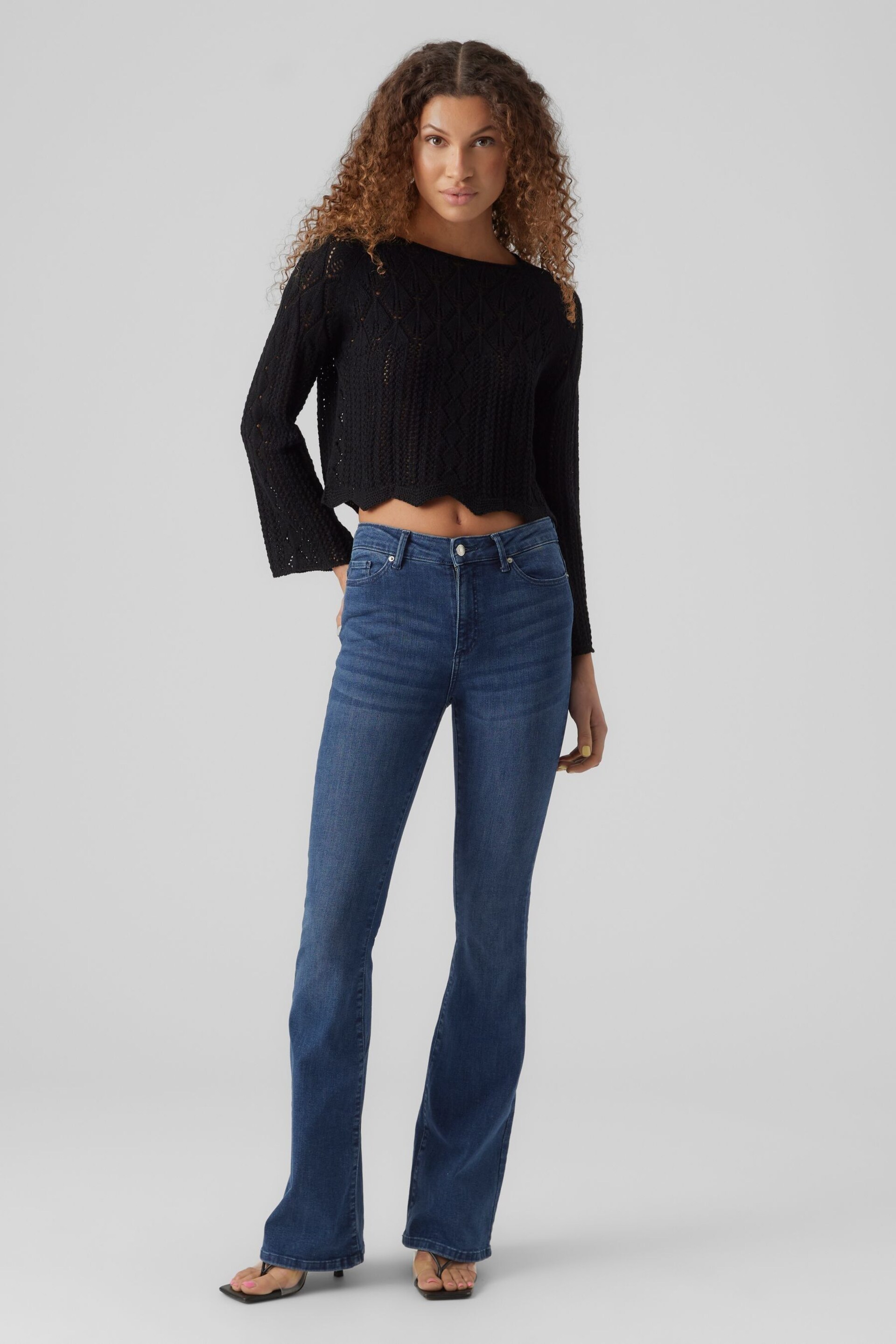 VERO MODA Black Lightweight Cropped Knitted Crochet Jumper - Image 4 of 5