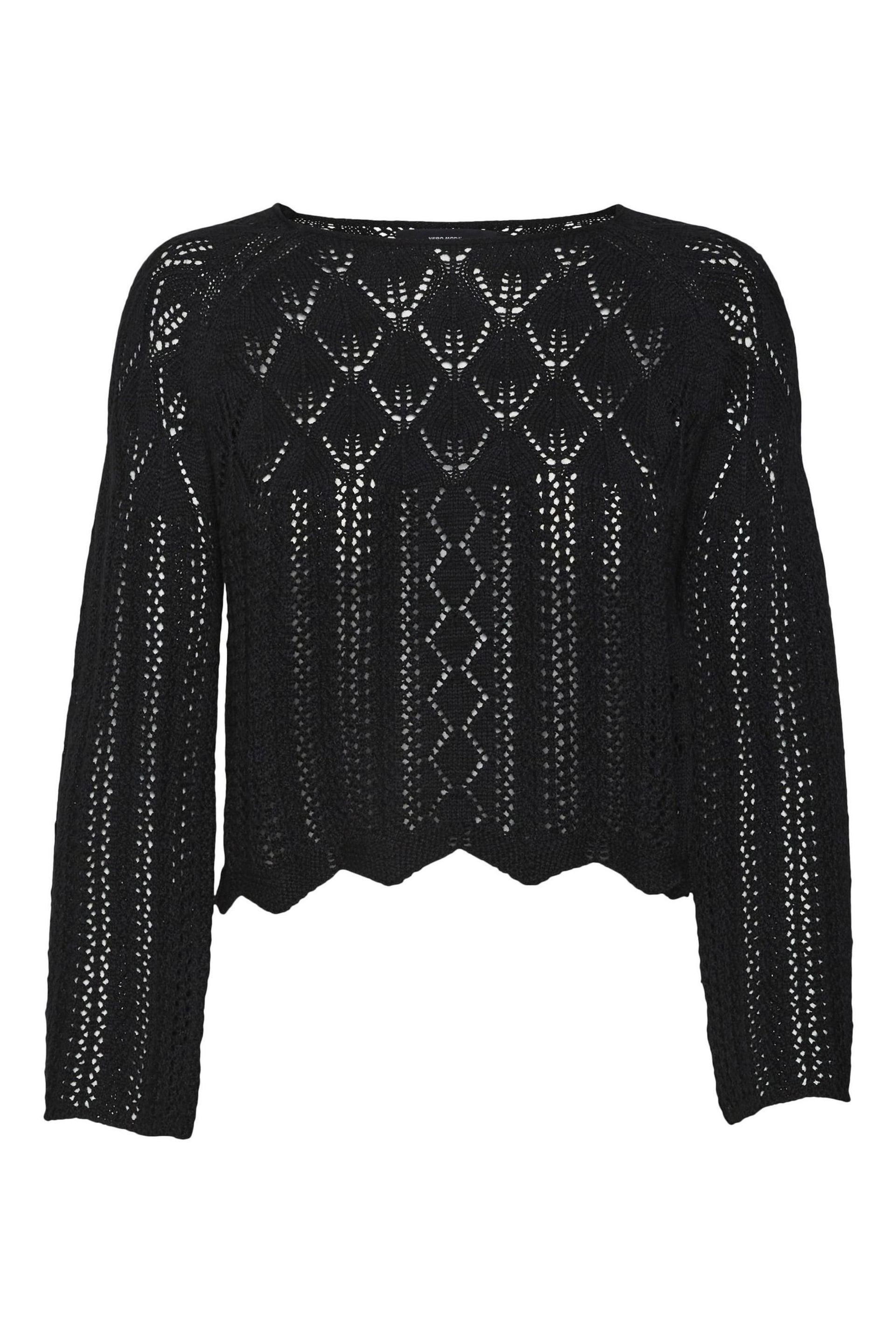 VERO MODA Black Lightweight Cropped Knitted Crochet Jumper - Image 5 of 5