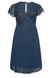 Yours London Curve Blue Emerald Lace Wrap Midi Dress - Image 2 of 2