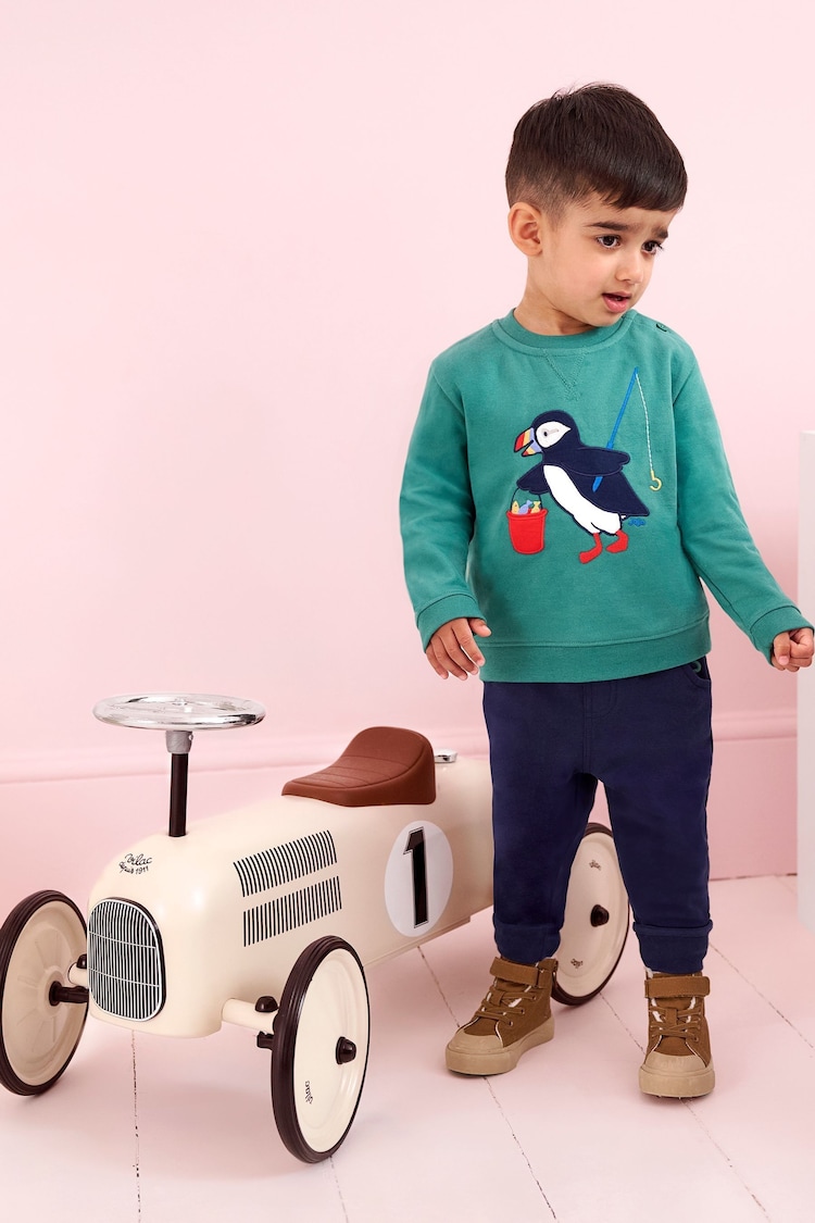 JoJo Maman Bébé Green Puffin Applique Sweatshirt & Jogger Set - Image 1 of 8