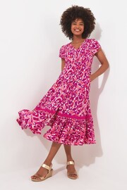 Joe Browns Pink Bold Animal Print Ruffle Hem Midi Dress with Pockets - Image 1 of 5