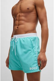 BOSS Blue Contrast-logo Swim Shorts In Recycled Material - Image 1 of 4