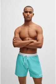 BOSS Blue Contrast-logo Swim Shorts In Recycled Material - Image 3 of 4