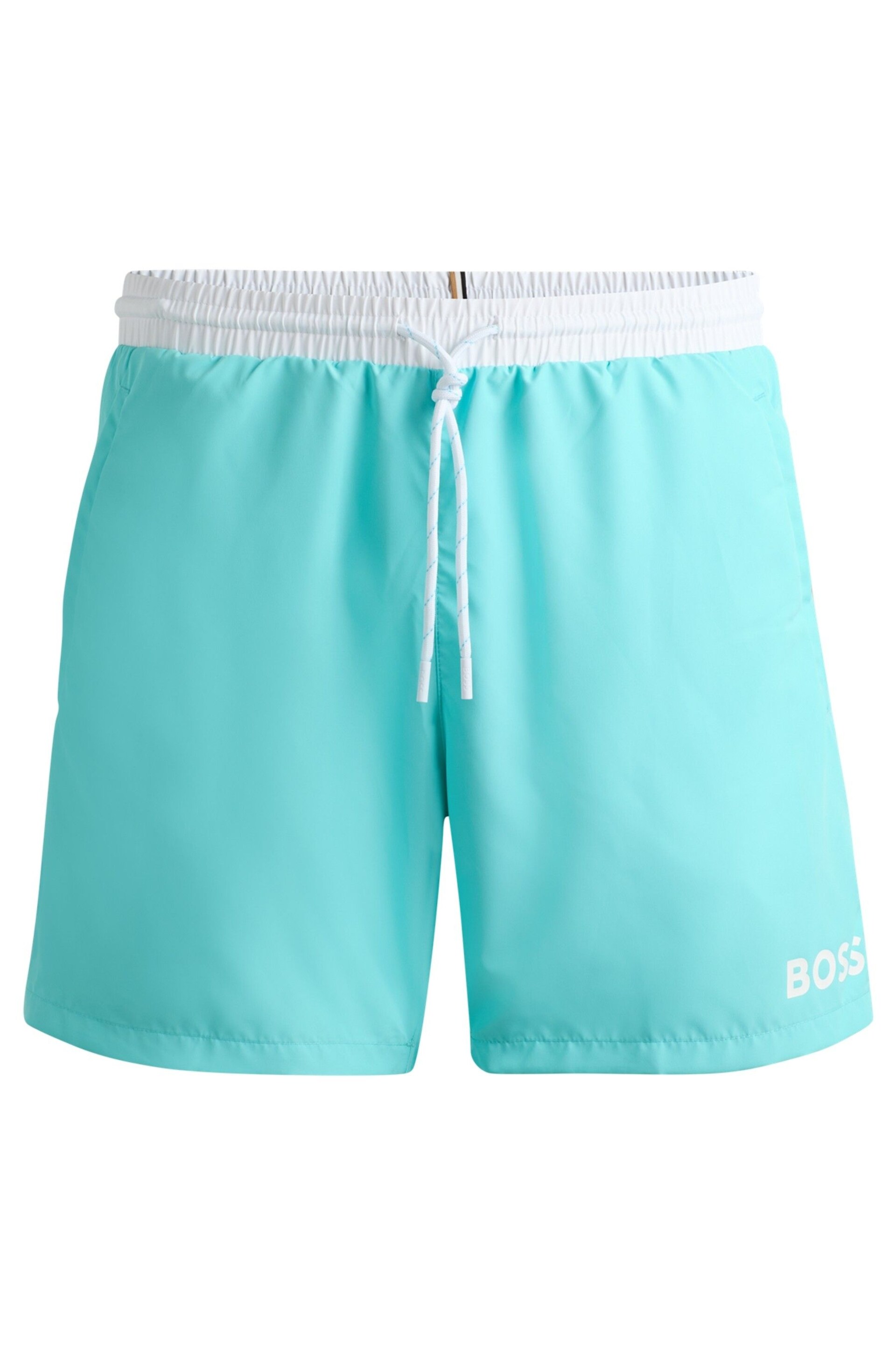 BOSS Blue Contrast-logo Swim Shorts In Recycled Material - Image 4 of 4