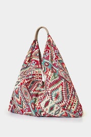 Joe Browns Red Tapestry Carpet Bag with Leather Handles - Image 2 of 3