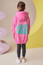 Pink/Green 100% Cotton Printed Longline Hoodie (3-16yrs) - Image 2 of 7