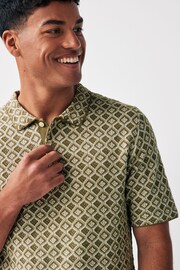 JACK & JONES Green Textured Geo Print Knitted Smart Polo Shirt - Image 3 of 5