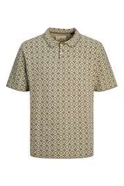 JACK & JONES Green Textured Geo Print Knitted Smart Polo Shirt - Image 5 of 5