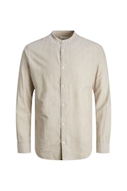 JACK & JONES Grey Linen Blend Grandad Collar Long Sleeve Shirt - Image 4 of 4