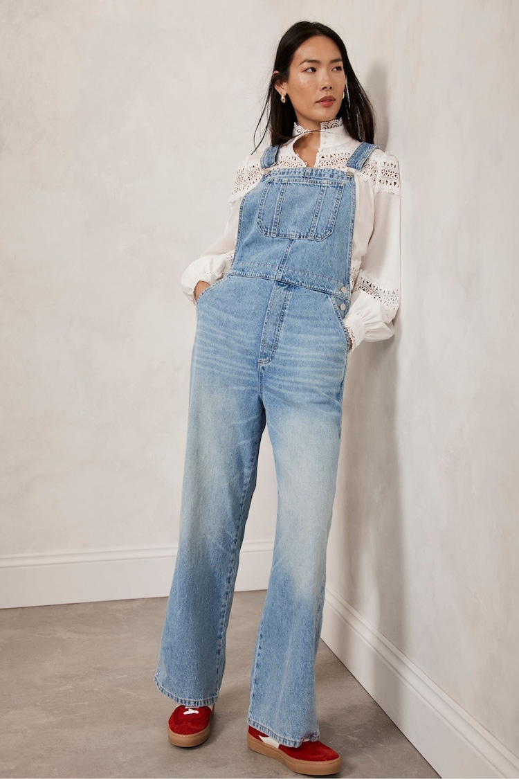 Mint Velvet Blue 100% Cotton Light Wide Dungarees - Image 1 of 9