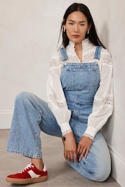 Mint Velvet Blue Light Wide Dungarees - Image 4 of 4