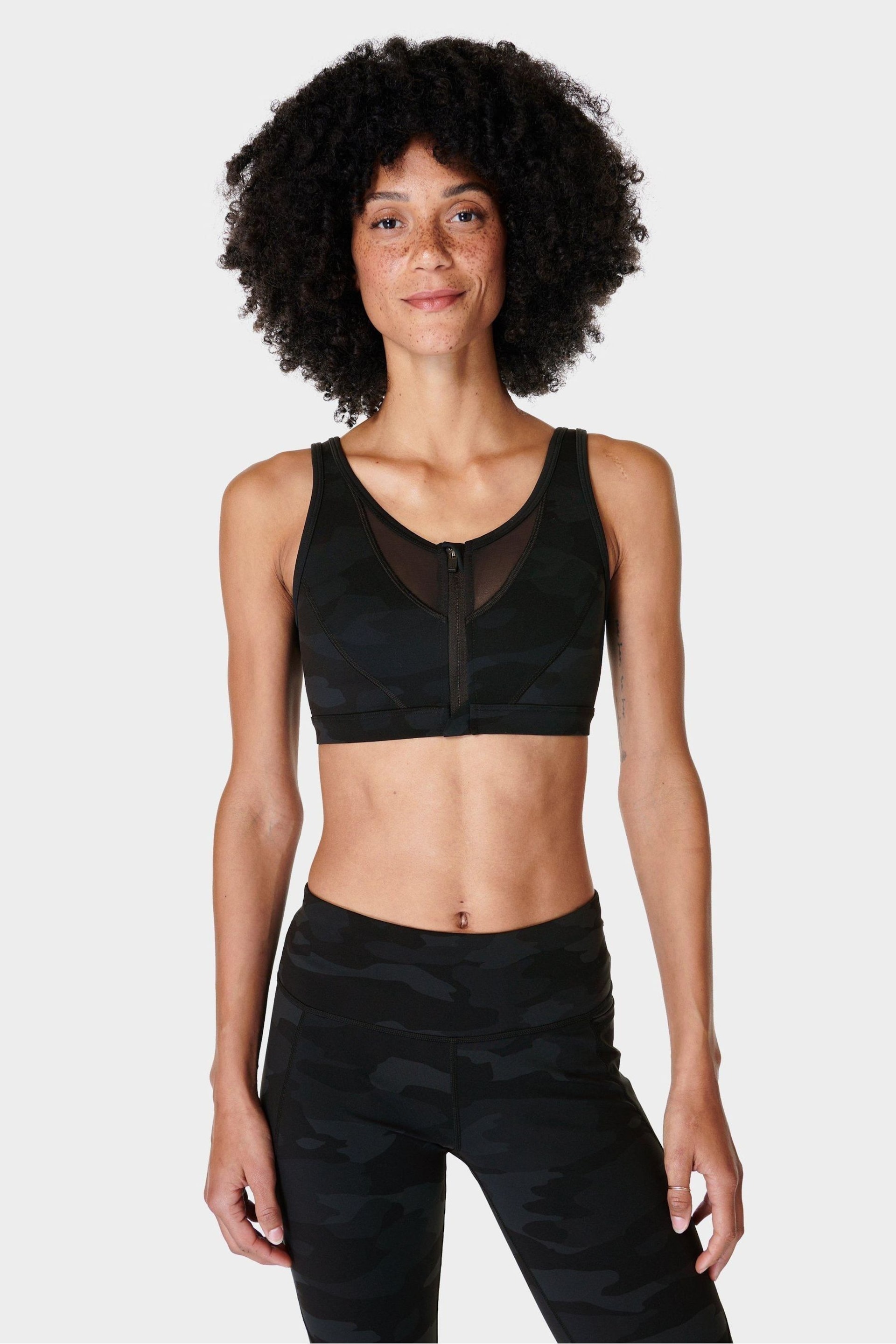 Sweaty Betty Ultra Black Camo Print Power Icon Train Bra - Image 1 of 6