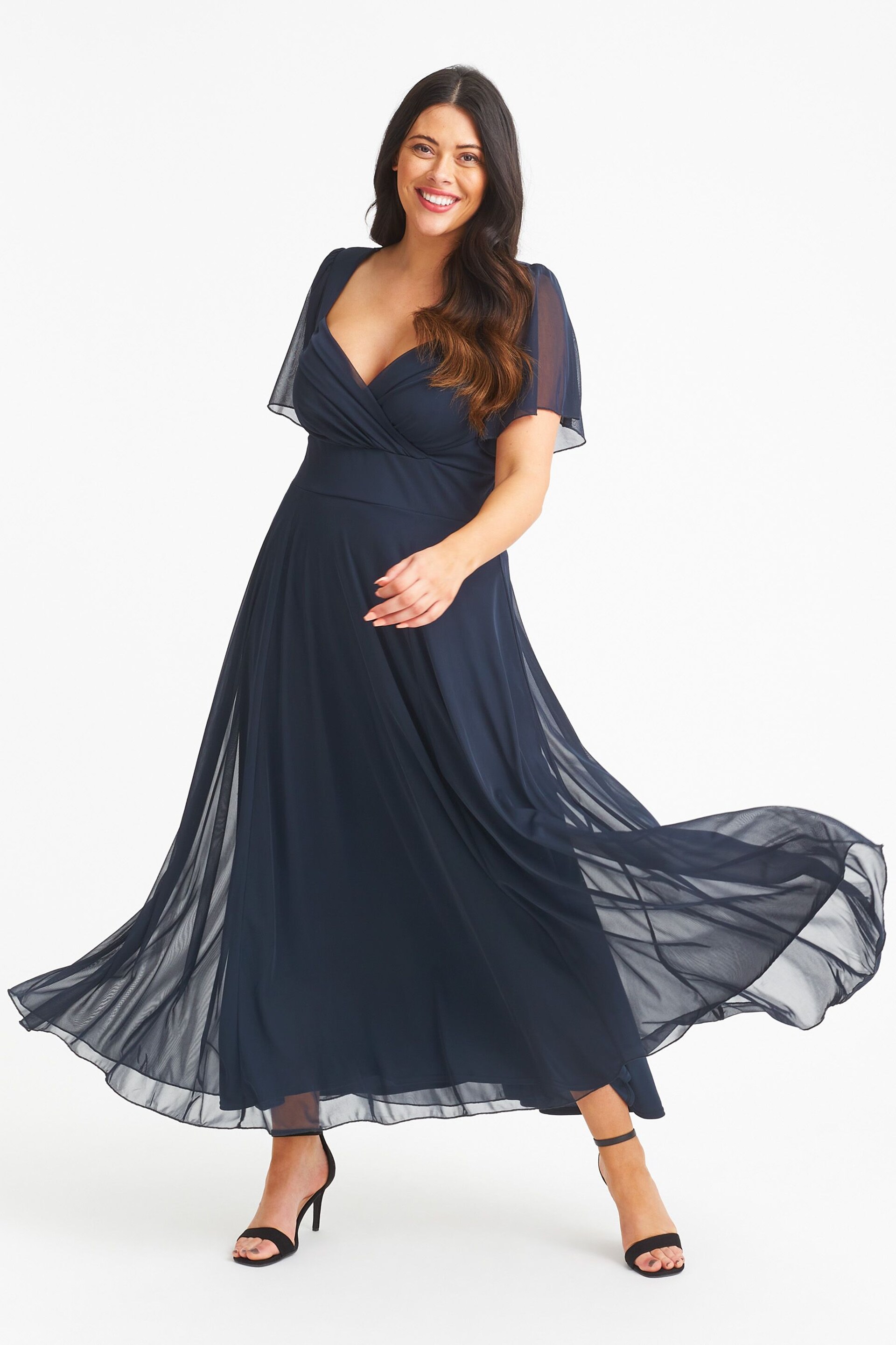 Scarlett & Jo Blue Kemi Bolero Wrap Bodice Mesh Maxi Gown - Image 1 of 4