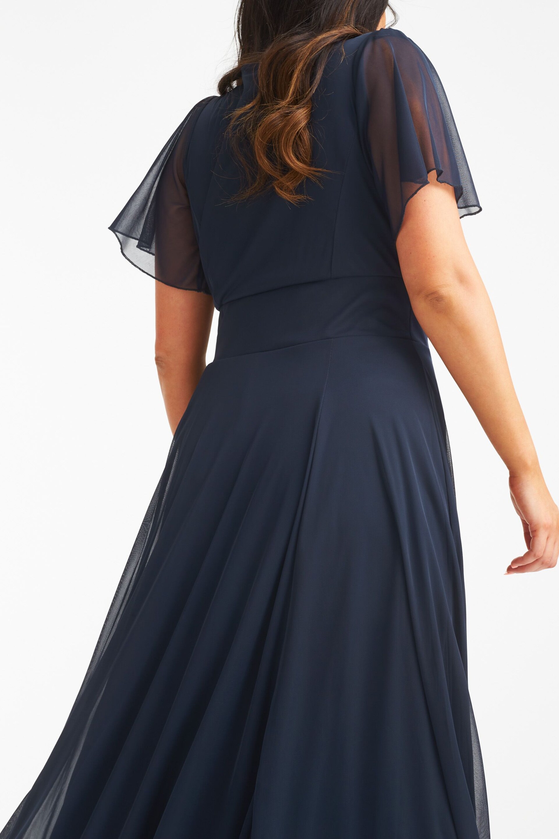 Scarlett & Jo Blue Kemi Bolero Wrap Bodice Mesh Maxi Gown - Image 2 of 4