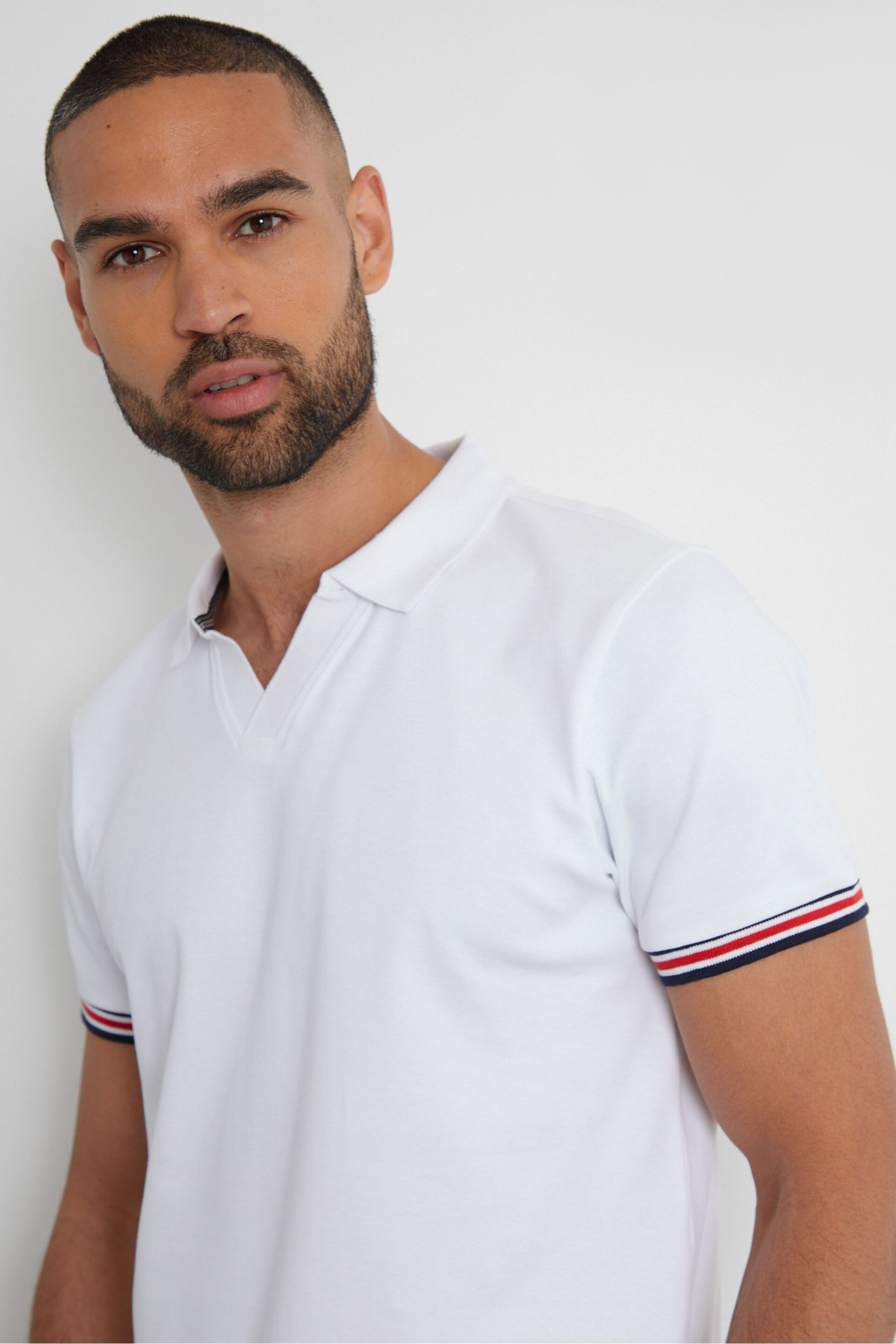 Threadbare White Open Collar Pique Polo Shirt - Image 3 of 3