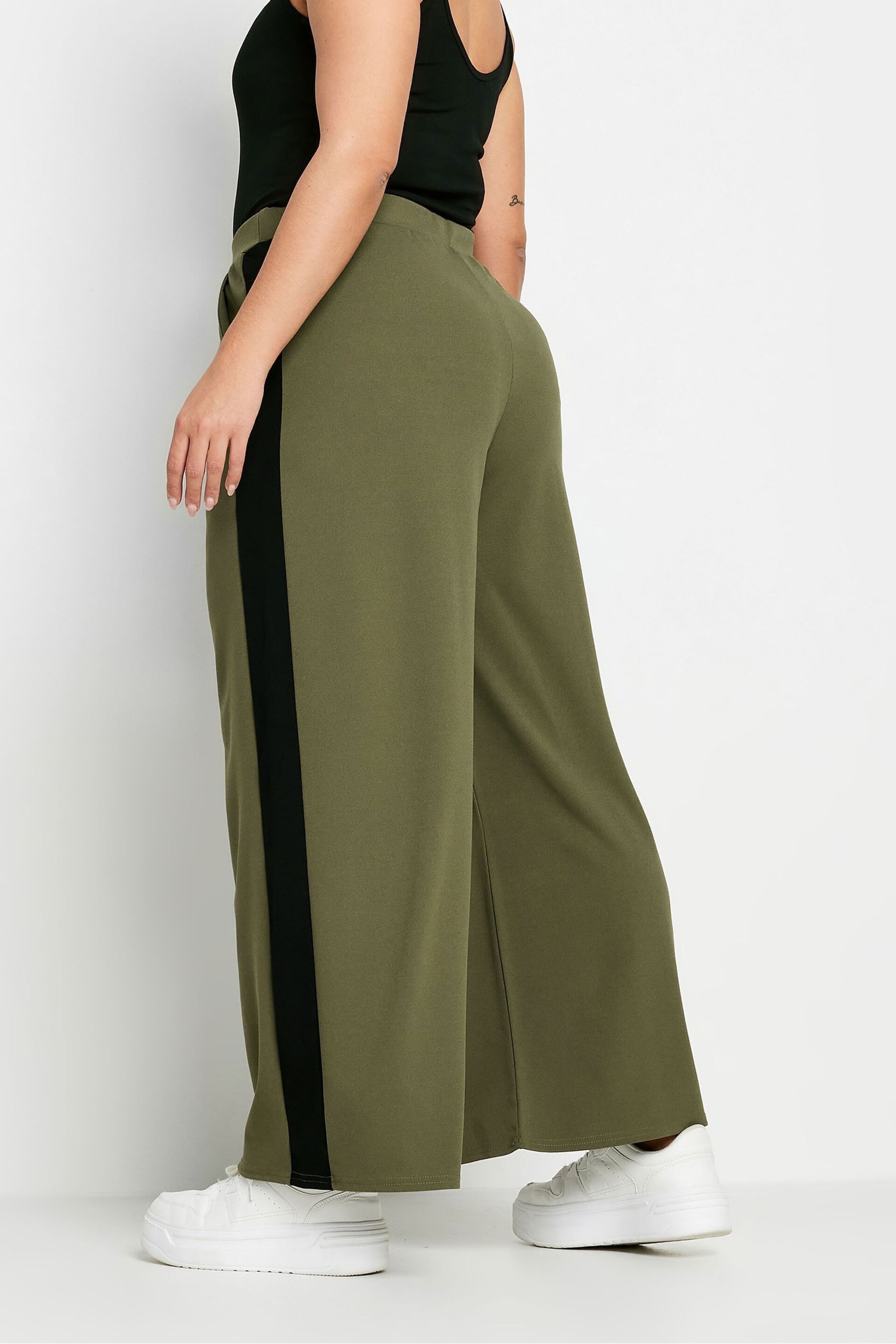 Yours Curve Green Side Stripe Wide Leg Trousers - Image 3 of 5