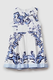 Reiss Blue Print Emiline Teen Cotton Tile Print Pleated Dress - Image 1 of 4
