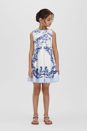 Reiss Blue Print Emiline Teen Cotton Tile Print Pleated Dress - Image 2 of 4