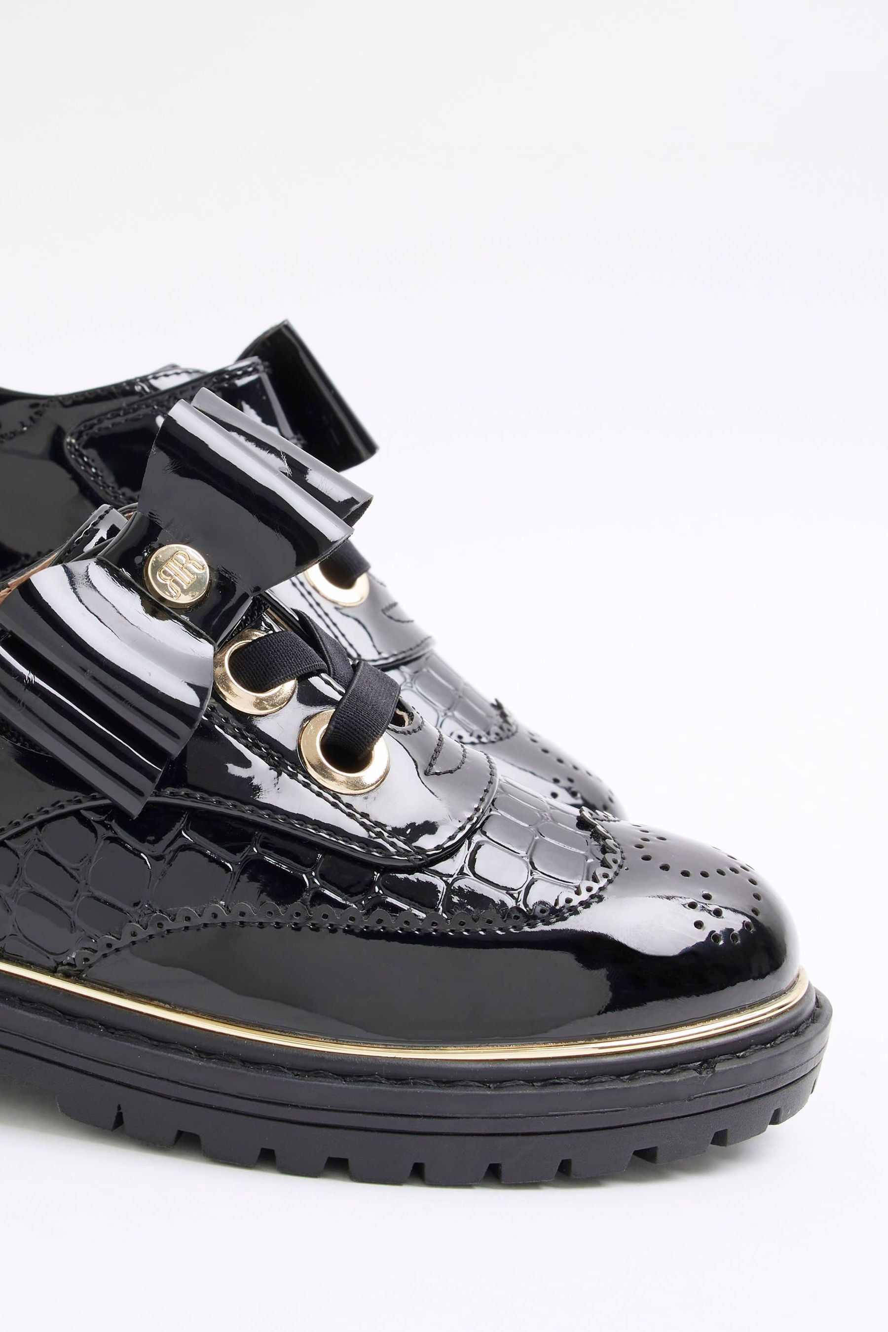 Buy River Island Black Girls Patent Mix Brogues Shoes from Next Luxembourg