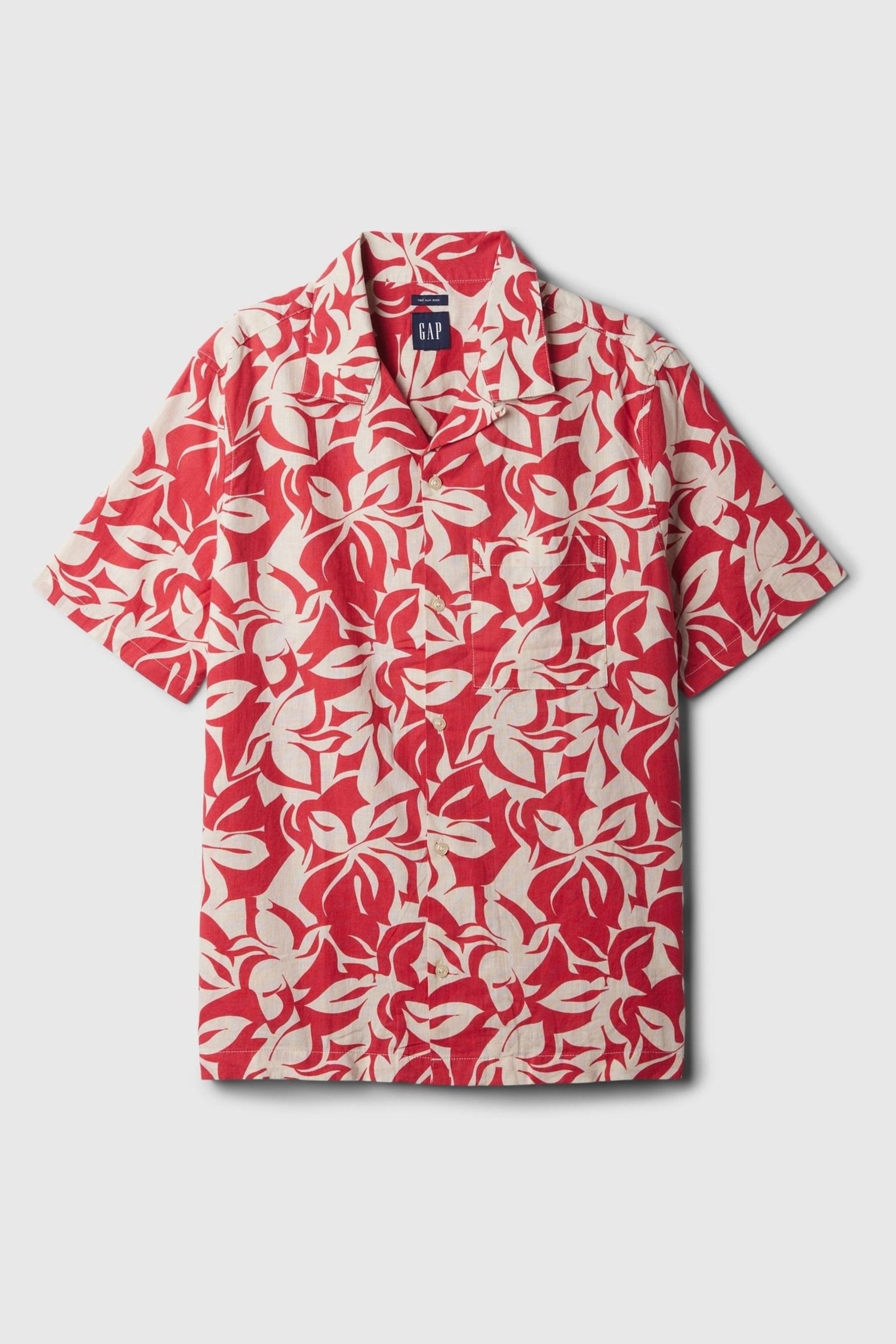 Gap Red Floral Linen Cotton Short Sleeve Shirt - Image 4 of 4
