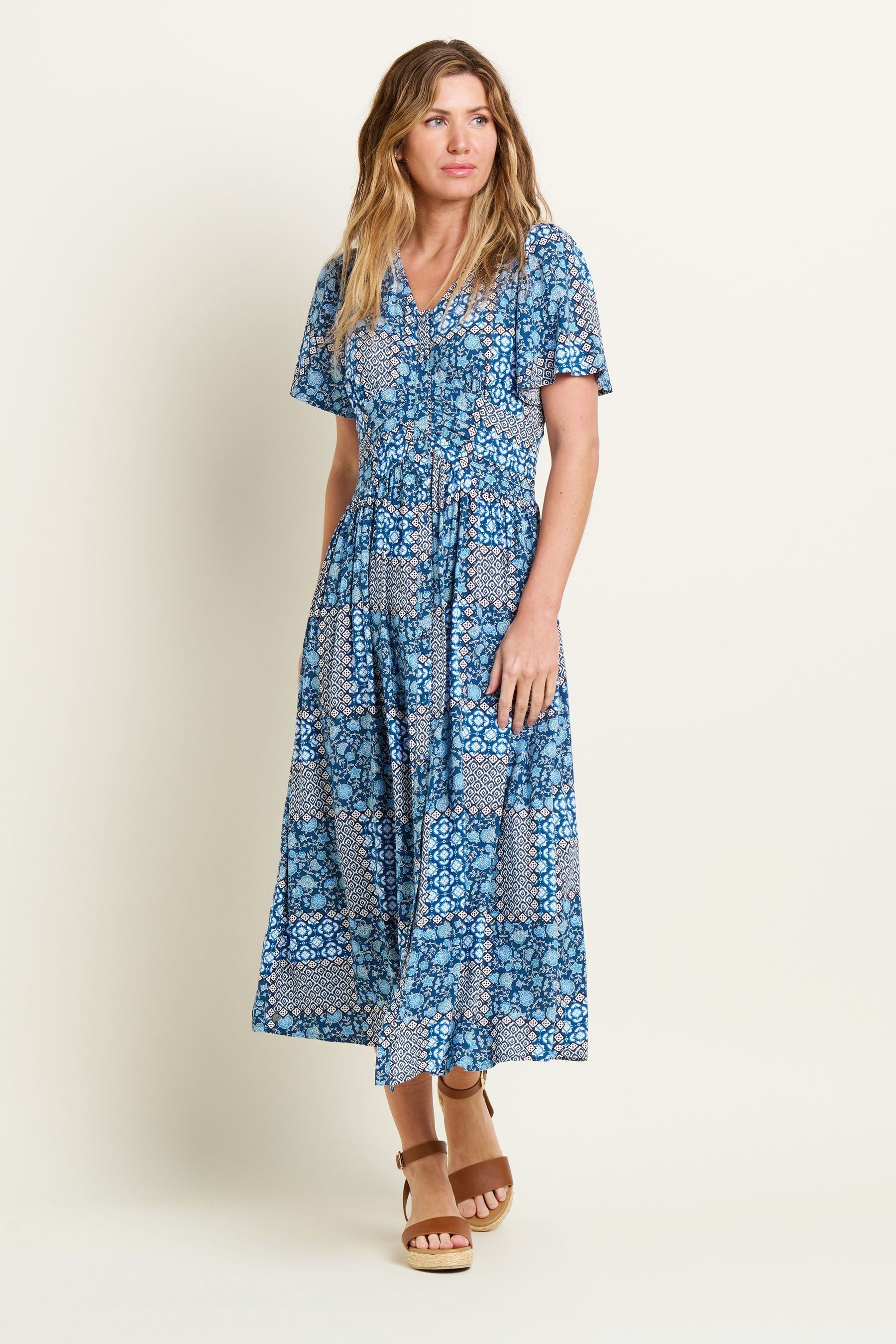 Buy Brakeburn Blue Folk Floral Patchwork Dress from Next Luxembourg