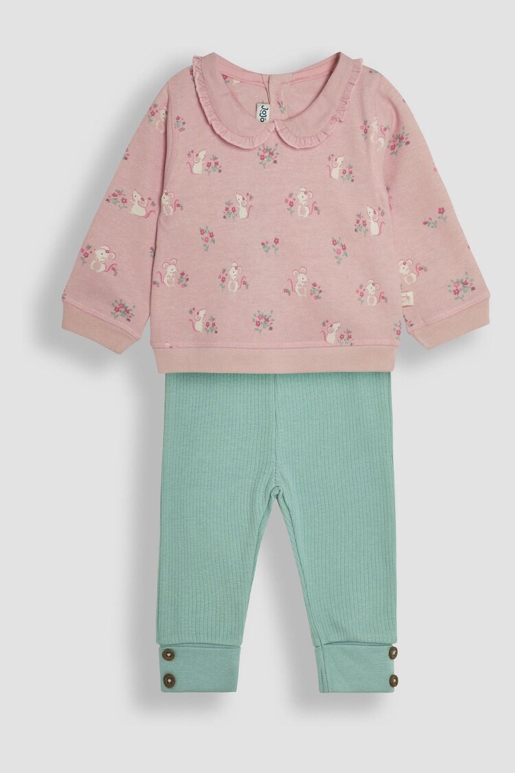 JoJo Maman Bébé Pink Pretty Mouse Sweatshirt & Leggings Set - Image 1 of 6