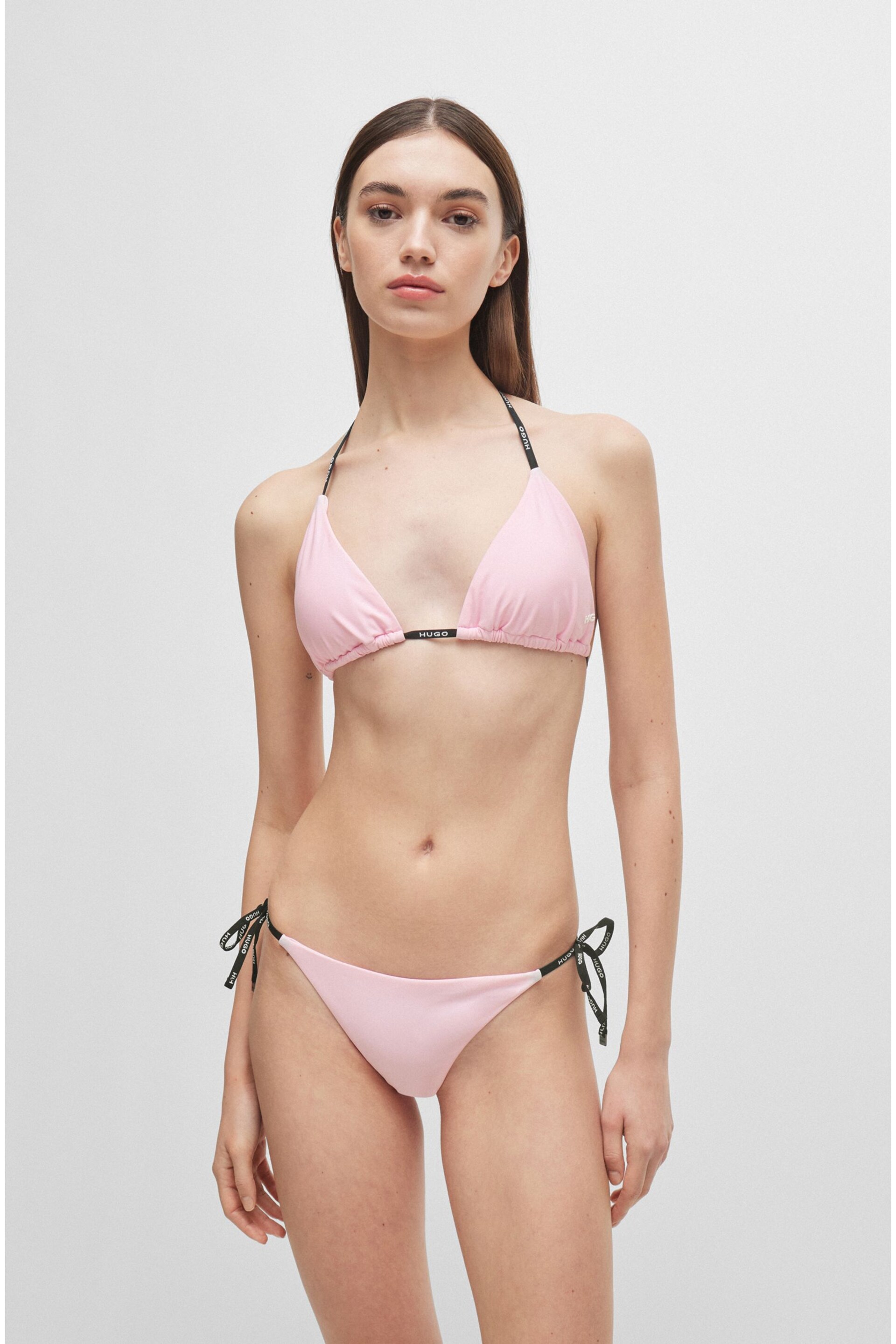 HUGO Pink Branded Strap Triangle Bikini Top With Logo Detail - Image 1 of 5