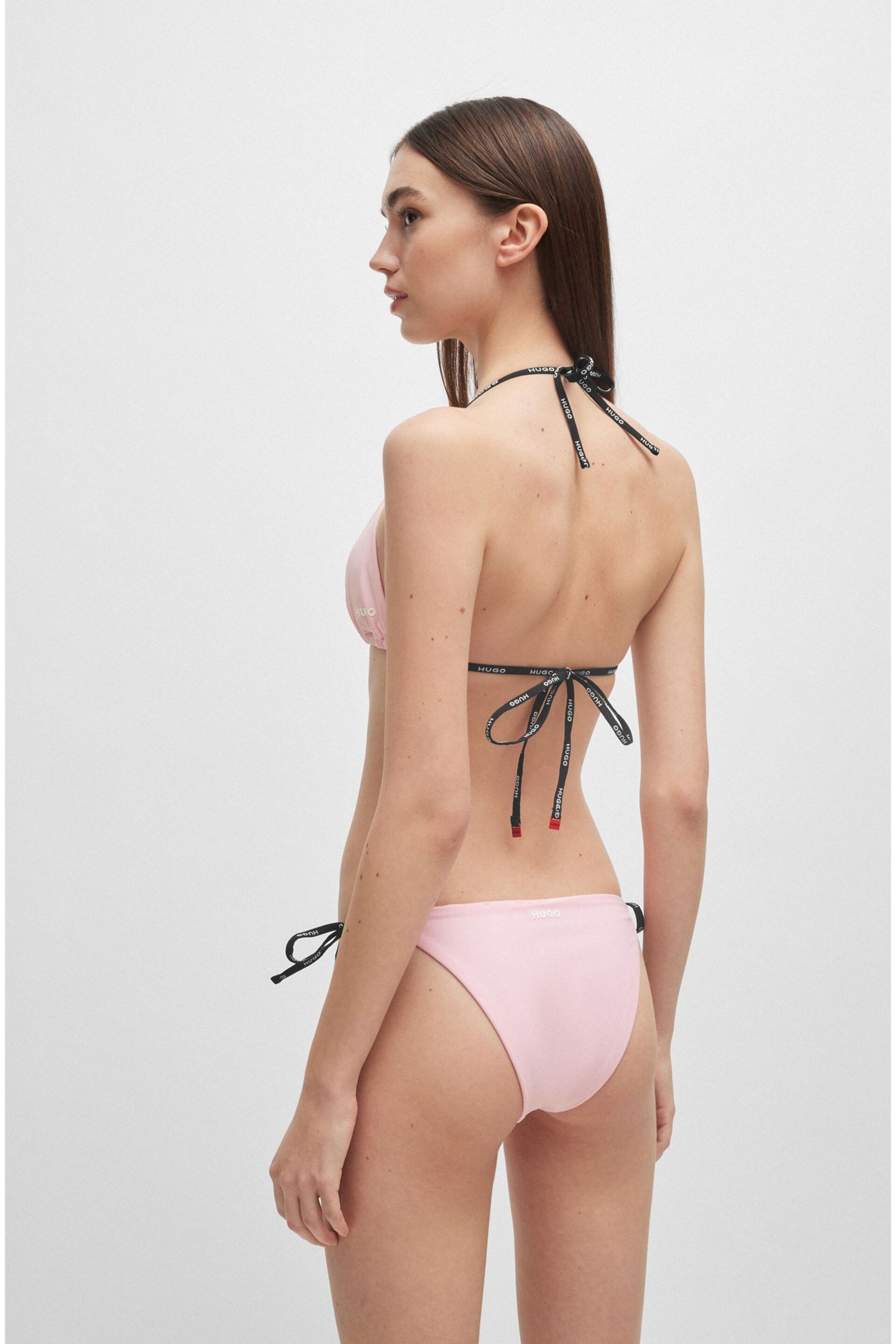 HUGO Pink Branded Strap Triangle Bikini Top With Logo Detail - Image 2 of 5